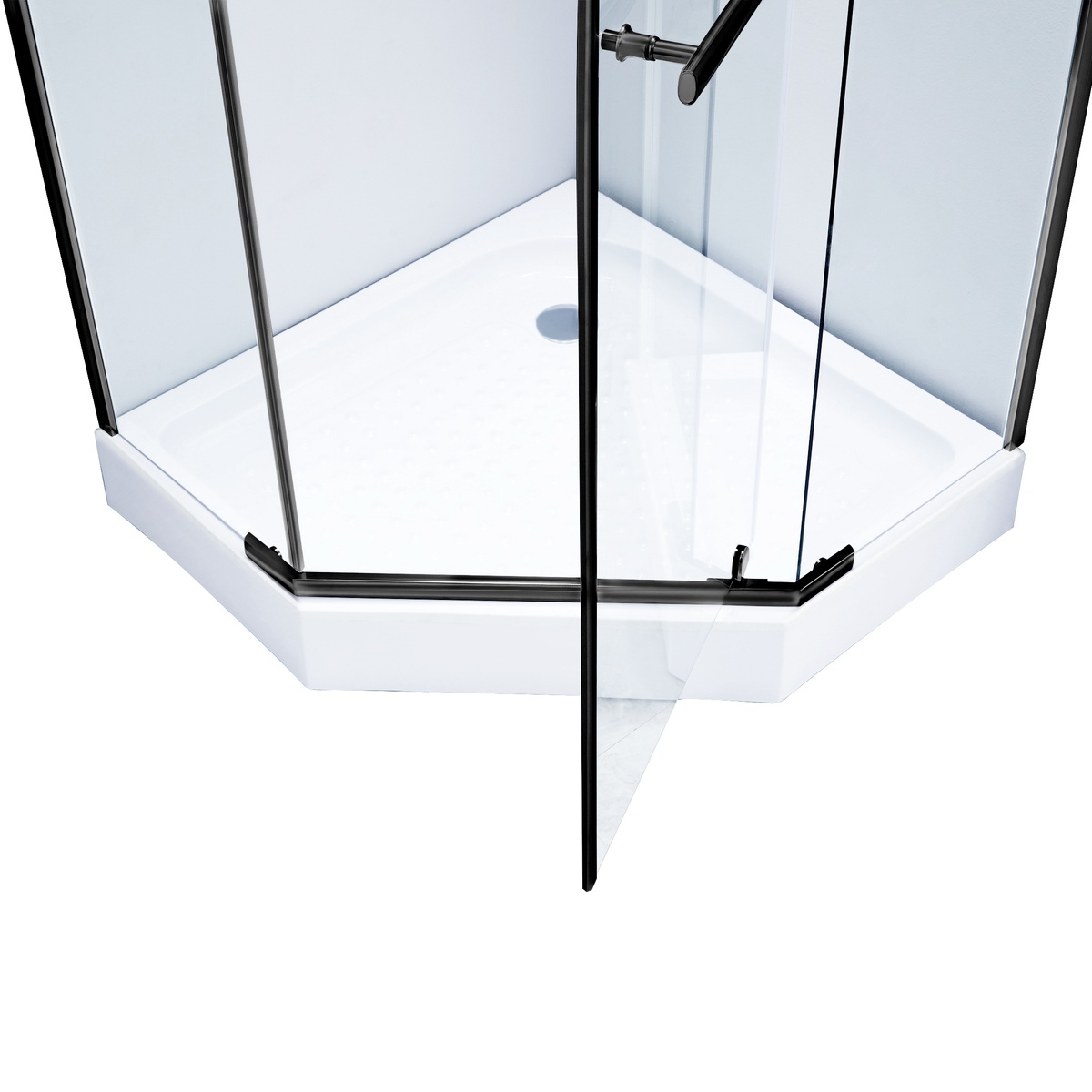 Кабина для душа пятиугольная угловая c поддоном LIDZ Dozorca 90x90x205см прозрачное стекло 6мм профиль черный LDSC9090BLALOWTR