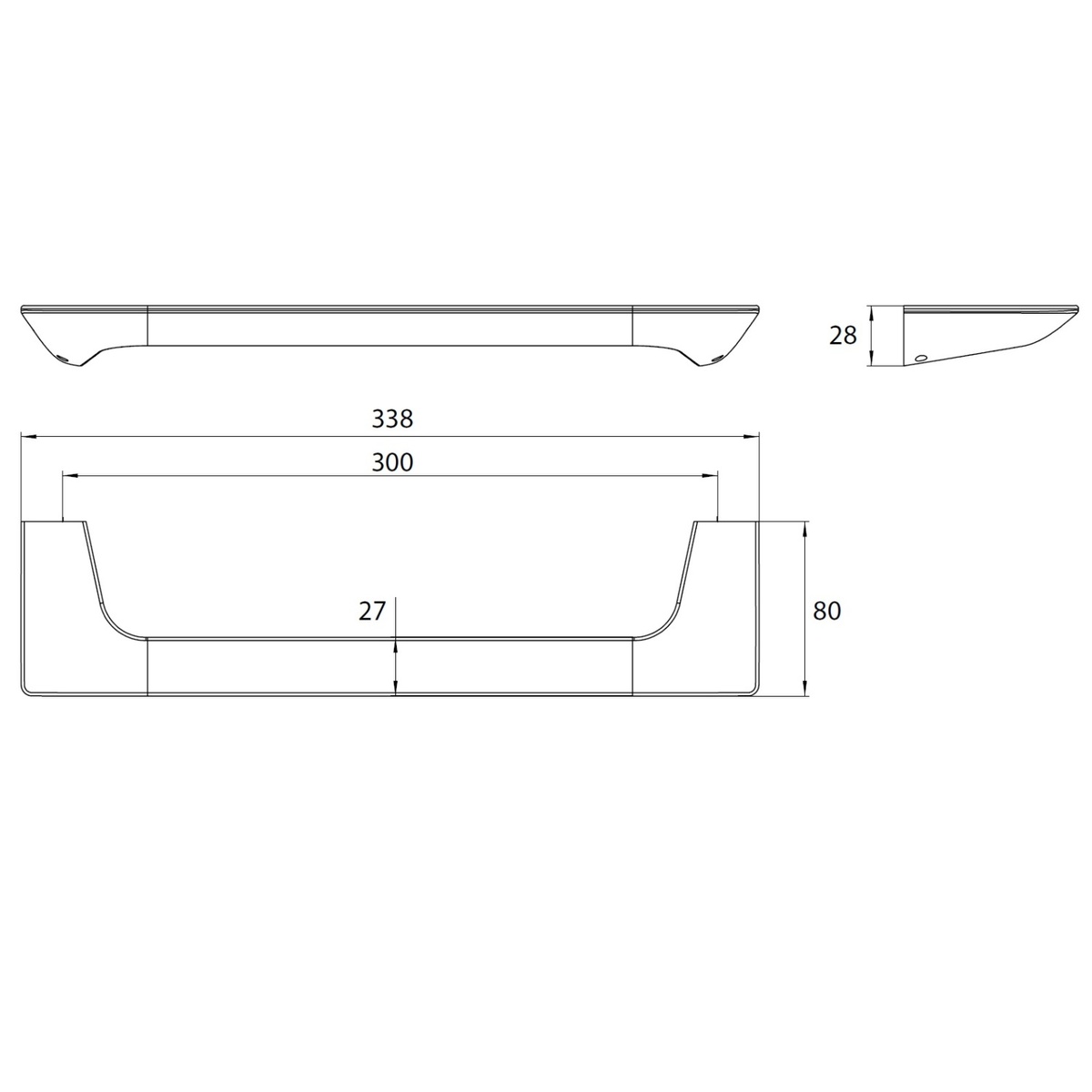 Поручень настенный для ванной EMCO Art 338мм прямой прямоугольный металлический хром 167000130