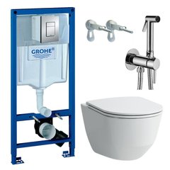 Комплект інсталяції GROHE Rapid SL/Pro кнопка хром безобідковий унітаз LAUFEN з кришкою мікроліфт дюропласт H8669570000001_38772001_ZDUP110CR