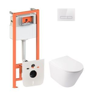 Комплект інсталяції Q-TAP Nest/Swan кнопка біла безобідковий унітаз Q-TAP з кришкою мікроліфт QT16335178W0133M425V1105GW