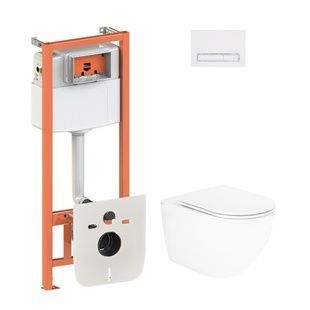 Комплект инсталляции Q-TAP Nest/Robin кнопка белая безободковый унитаз Q-TAP с крышкой микролифт QT13332141ERW0133M425M08V1384W