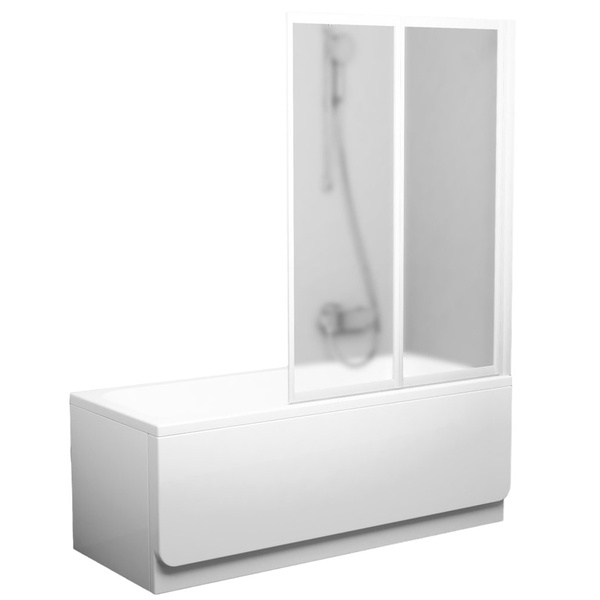 Шторка стеклянная для ванны универсальная двухсекционная складная 140x105см RAVAK CITY SLIM VS2 105 стекло матовое 3мм профиль белый 796M0100ZG