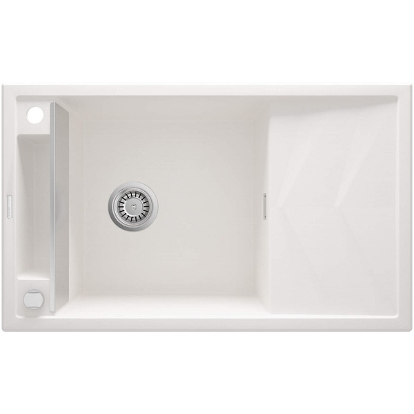 Мийка для кухні гранітна прямокутна DEANTE Magnetic 820x500x219мм із сифоном біла ZRM_A113