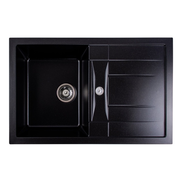 Мийка для кухні гранітна прямокутна PLATINUM 7850 TROYA 780x500x180мм без сифону чорна PLS-A24778