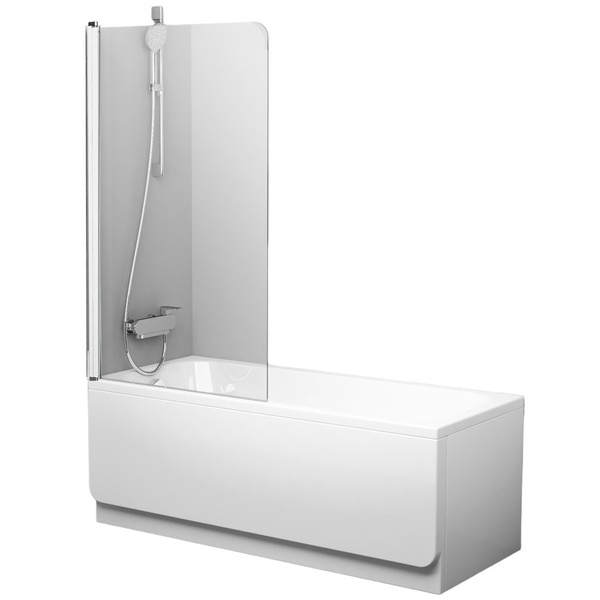 Шторка скляна для ванної розпашна 150x80см RAVAK CHROME CVS1-80 L скло прозоре 6мм профіль білий 7QL40100Z1
