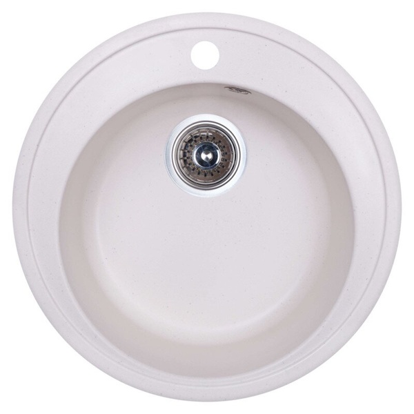 Раковина на кухню керамогранитная круглая COSH 506мм x 506мм белый с сифоном COSHD51K203