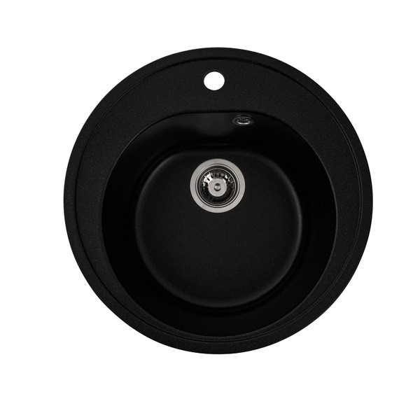 Мийка для кухні гранітна кругла PLATINUM 510 LUNA 510x510x190мм без сифону чорна PLS-A25066