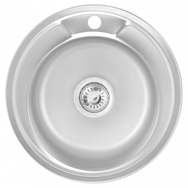 Мойка для кухни из нержавеющей стали круглая WEZER 490x490x180мм матовая 0.8мм с сифоном 490(0.8)S