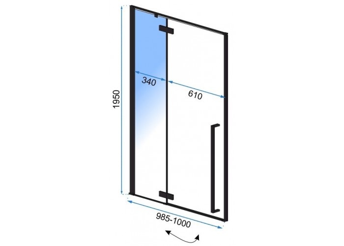 Двері скляні для душової ніші універсальні розпашні двосекційні REA FARGO 195x100см прозоре скло 6мм профіль чорний REA-K6330
