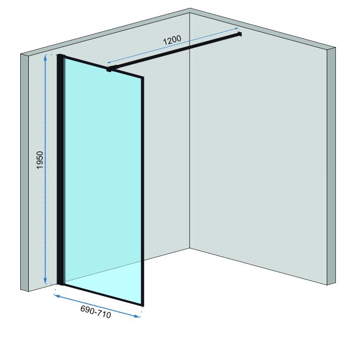 Стінка скляна для душу із тримачем та поличкою 195x70см REA BLER скло прозоре 8мм REA-K7636 + HOM-00652