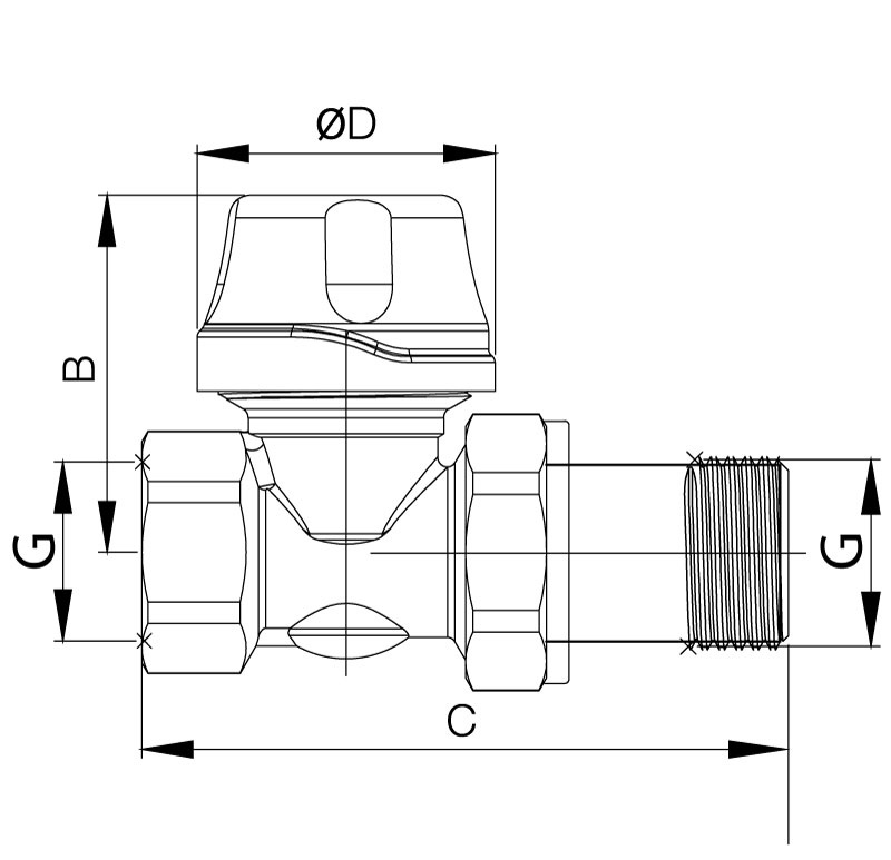Термостатический радиаторный клапан KOER KR.923 прямой 1" с американкой KR2890