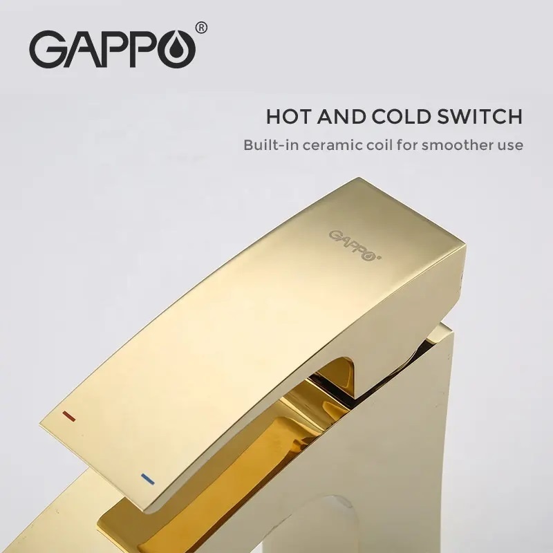 Змішувач для умивальника із високим виливом GAPPO золотий латунь G1007-32