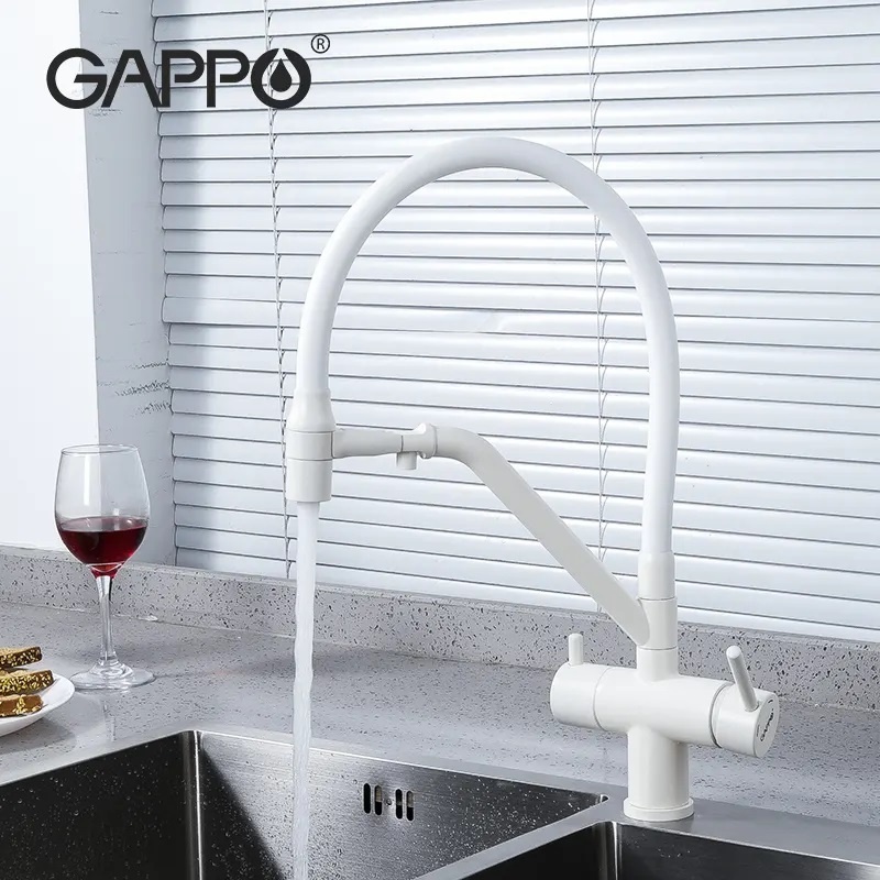 Cмеситель для кухни с краном для фильтрованной воды GAPPO белый латунь G4398-88