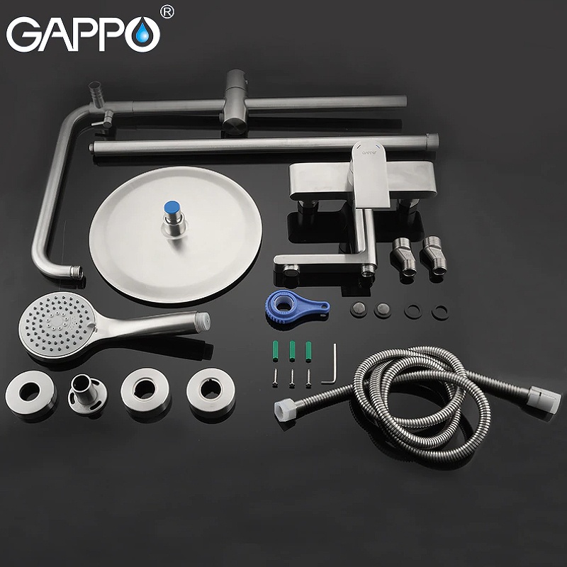Душова система GAPPO із верхнім душем та виливом із нержавіючої сталі сатин G2499-20