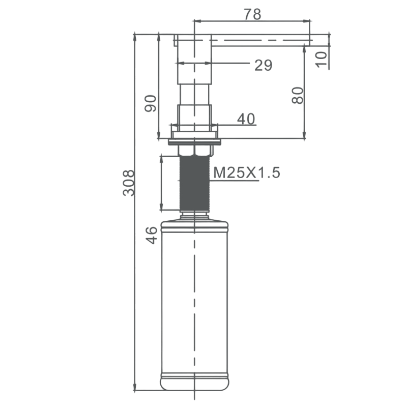 Дозатор врезной для кухонной мойки GAPPO G404-1 на 300мл прямоугольный металлический черный
