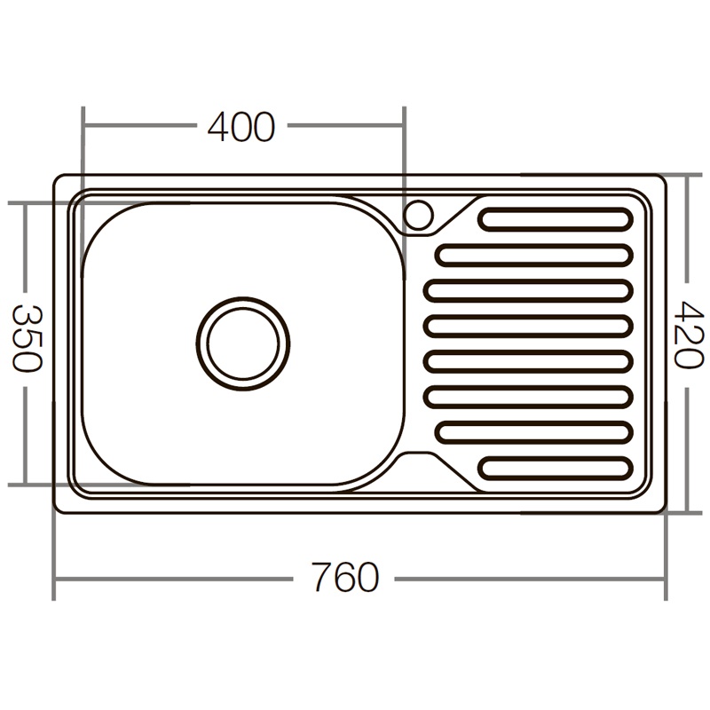 Мийка для кухні із нержавіючої сталі прямокутна ZERIX Z7642-08-180D 760x420x180мм мікротекстура 0.8мм із сифоном ZX1603
