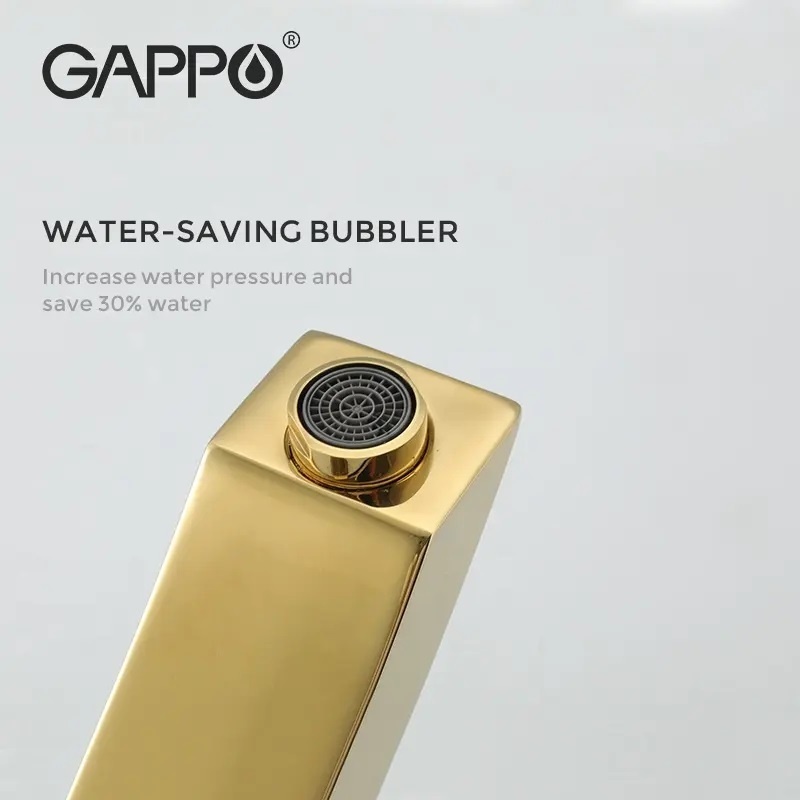 Cмеситель для умывальника с высоким изливом GAPPO золотой латунь G1007-32