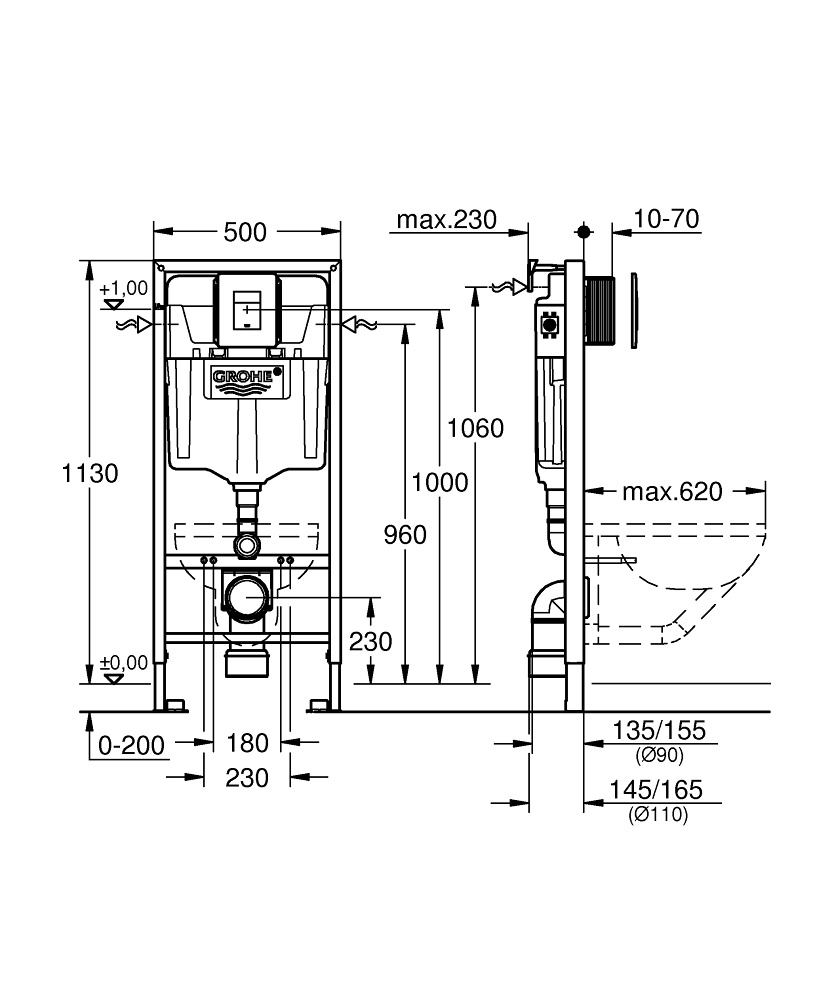 Инсталляция для унитаза GROHE Rapid SL с кнопкой хром матовая 39449000