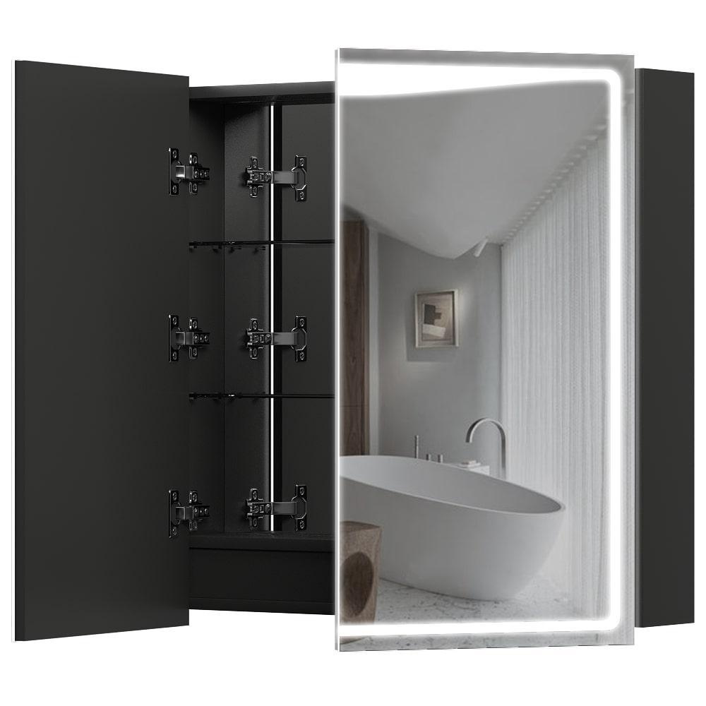 Шкафчик подвесной с зеркалом в ванную AQUARIUS Савойя 80x75x15см c подсветкой серый AQ-U1665196111
