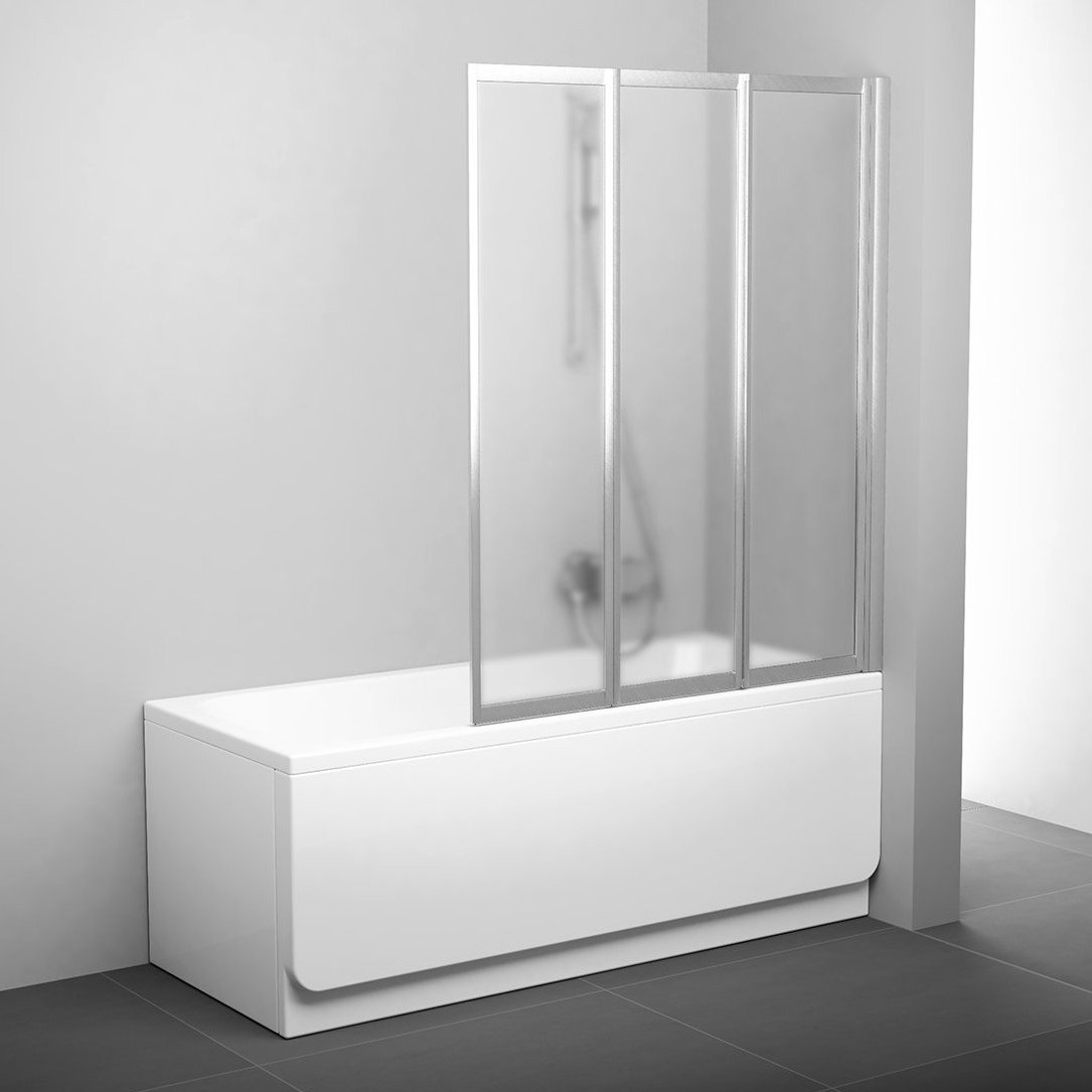 Шторка стеклянная для ванны универсальная трехсекционная складная 140x130см RAVAK BEHAPPY II VS3 Grape стекло матовое 3мм профиль сатин 795V0U00ZG
