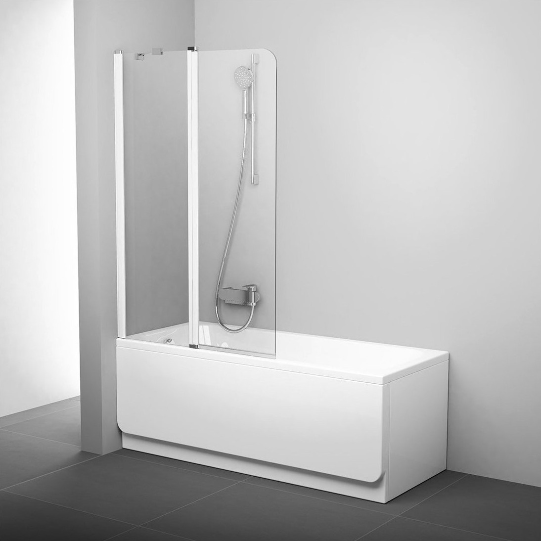 Шторка стеклянная для ванны двухсекционная распашная 150x99см RAVAK CHROME CVS2-100 L стекло прозрачное 6мм профиль белый 7QLA0100Z1