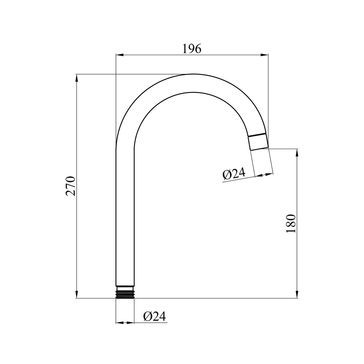 Вилив для змішувача вигнутий KRONER ESG805 19.6см із нержавіючої сталі сатин CV029542