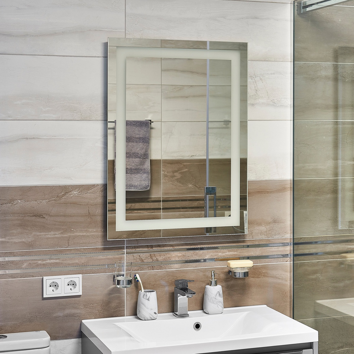 Зеркало в ванную UNIO MRR-01 SQR-AA 90x70см c подсветкой прямоугольное 000026928