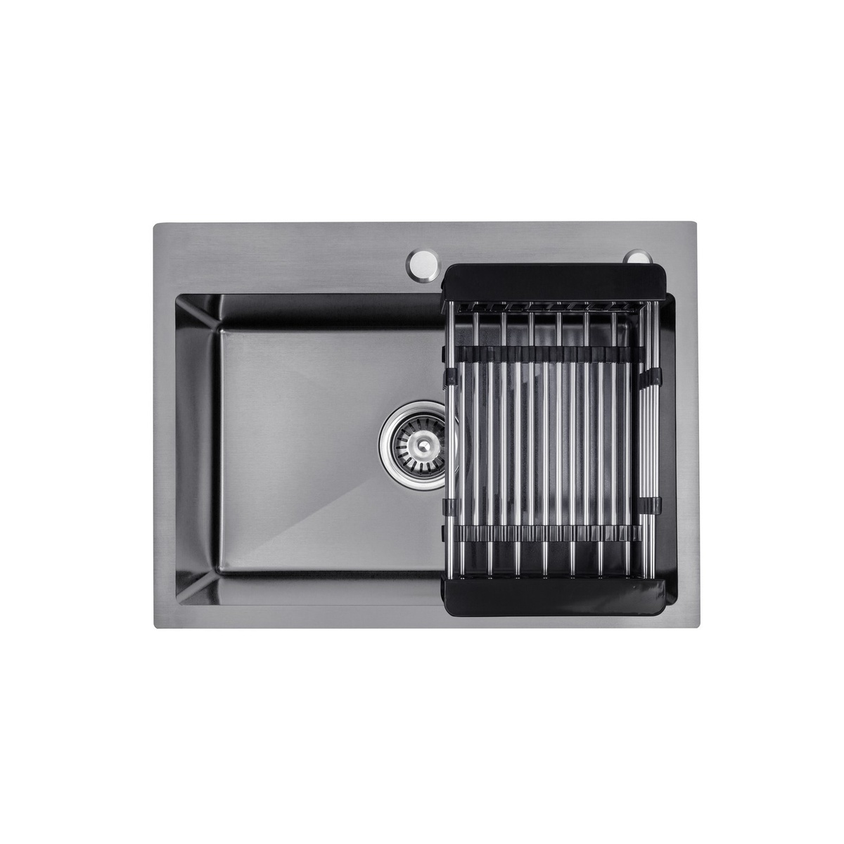 Мийка для кухні із нержавіючої сталі прямокутна врізна під стільницю KRONER KRP PVD Schwarze-5843HM 580x430x215мм матова 1мм чорна із сифоном CV022794