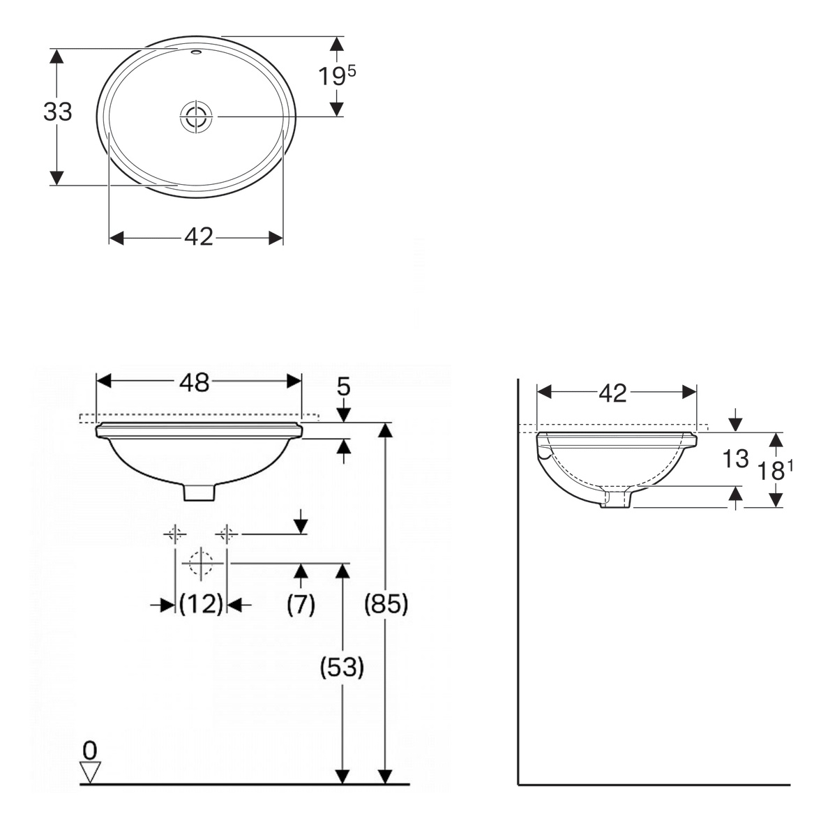 Раковина врізна для ванної під стільницю 480мм x 420мм GEBERIT VariForm білий овальна 500.749.01.2