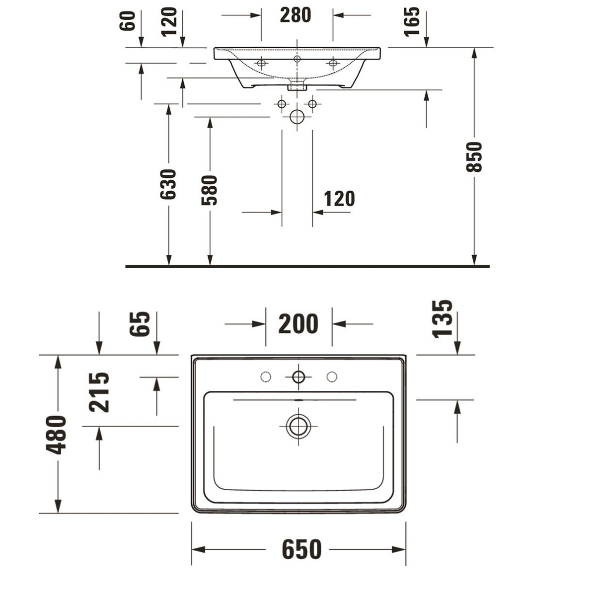 Умывальник подвесной DURAVIT D-Neo 650x480x165мм прямоугольный белый 2367650000