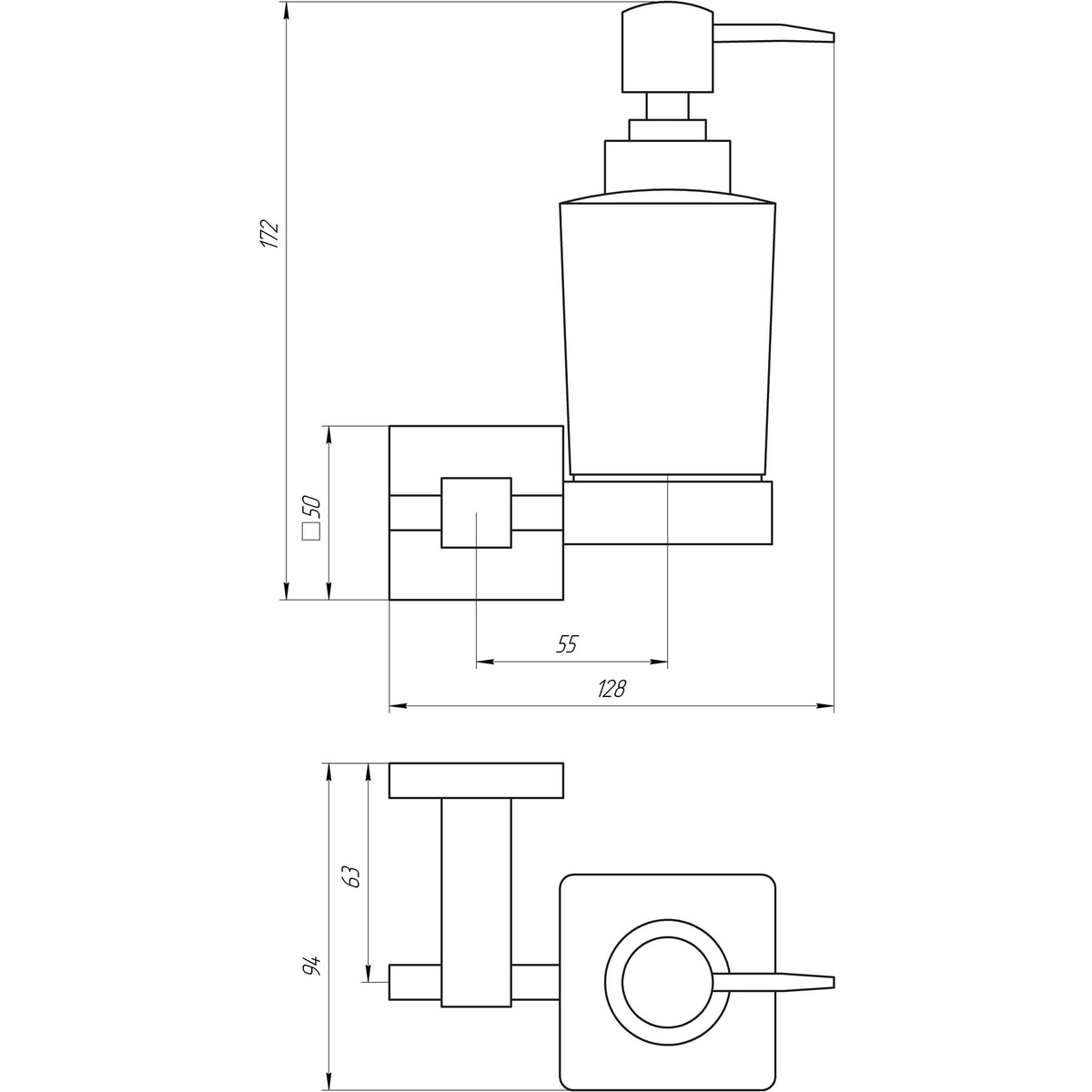 Дозатор для жидкого мыла GLOBUS LUX BQ9433 000022208 настенный на 250мл прямоугольный стеклянный черный