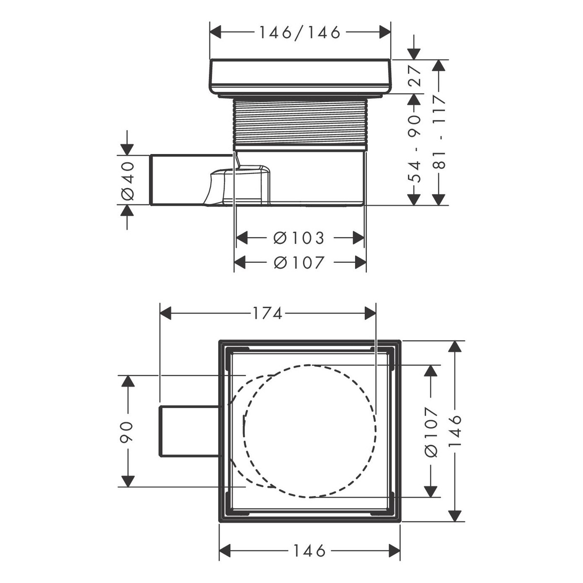 Трап для душу HANSGROHE RainDrain Point 146x146мм чорний 56249670