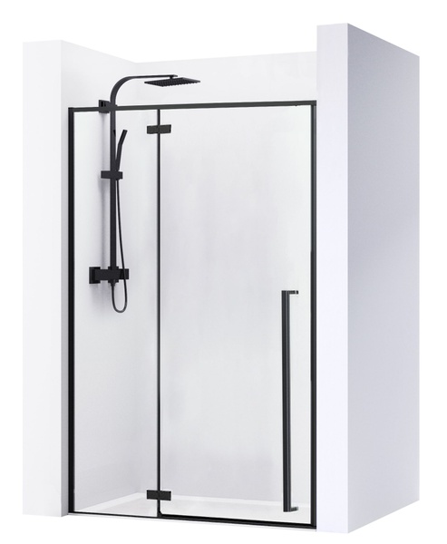 Двері скляні для душової ніші універсальні розпашні двосекційні REA FARGO 195x110см прозоре скло 6мм профіль чорний REA-K6325