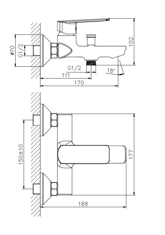 Змішувач для ванної однозахватний із коротким виливом KOLLER POOL STYLE хром латунь SL0100