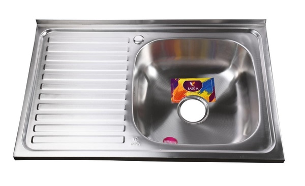 Мийка на кухню із нержавіючої сталі прямокутна накладна MIRA 500мм x 800мм матова 0.8мм із сифоном 000019860