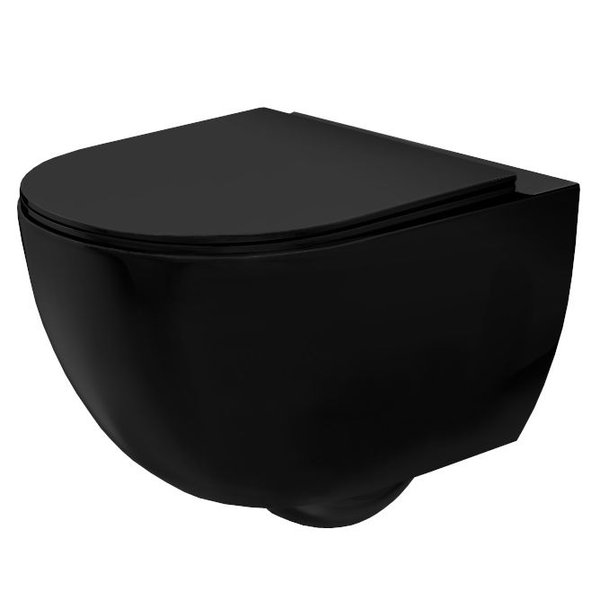 Унитаз подвесной для инсталляции безободковый черный REA CARLO MINI RIMLESS FLAT BLACK MATT с сиденьем с микролифтом REA-C8489