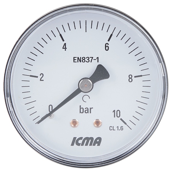 Манометр для тиску води ICMA 243 на 10 бар із заднім підключенням 1/4" корпус Ø63 мм 91243AB10