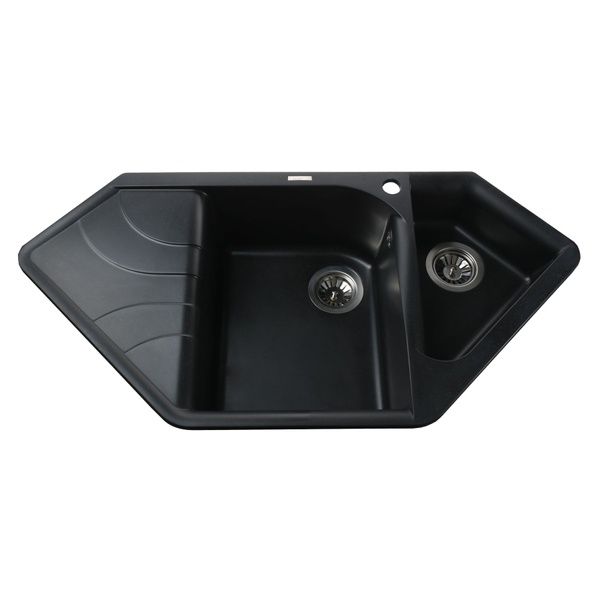 Мийка на кухню гранітна асиметрична GLOBUS LUX GARDA 500мм x 1000мм чорний на півтори чаші без сифону 000002979