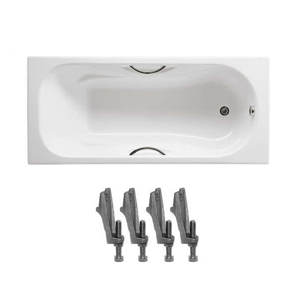 Ванна чавунна металева прямокутна ROCA MALIBU 170см x 75см універсальна з ручками із ніжками A23097000R+A150412330