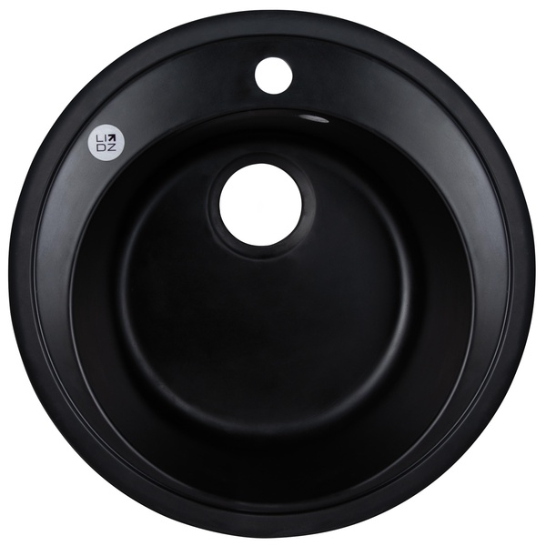 Мийка для кухні гранітна кругла LIDZ ANT-15 510x510x200мм із сифоном чорна LIDZANT15D510200
