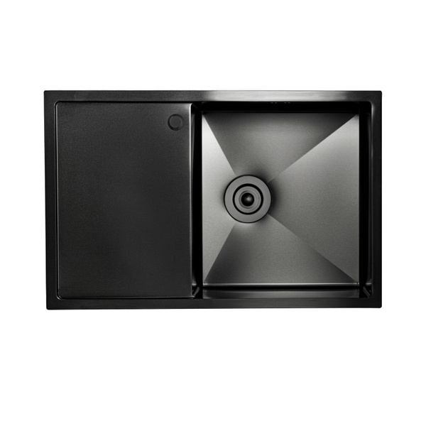 Мойка для кухни из нержавеющей стали прямоугольная PLATINUM Handmade PVD 780x500x200мм матовая 1.2мм черная с сифоном PLS-A33669