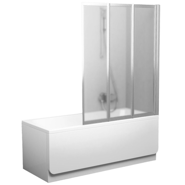 Шторка стеклянная для ванны универсальная трехсекционная складная 140x130см RAVAK BEHAPPY II VS3 Grape стекло матовое 3мм профиль сатин 795V0U00ZG