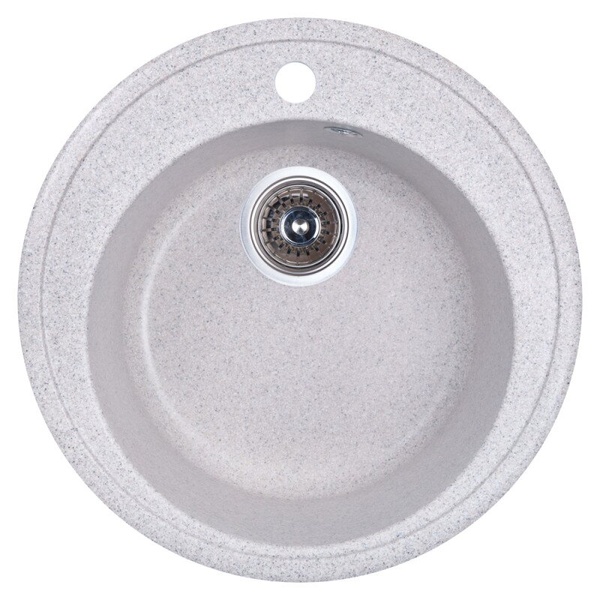 Раковина на кухню композитна кругла COSH 506мм x 506мм сірий із сифоном COSHD51K210