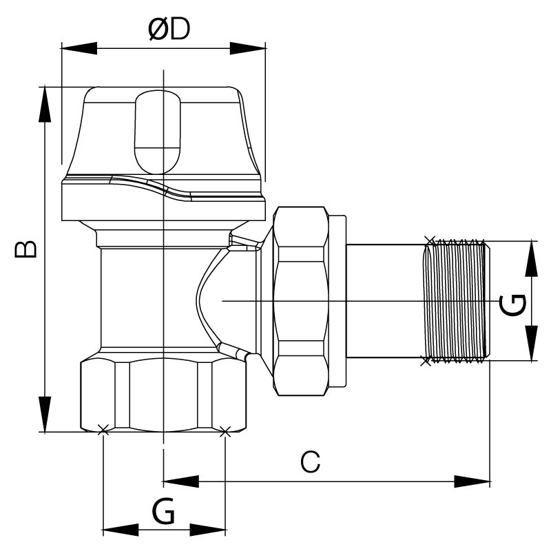 Термостатичний радіаторний клапан KOER KR.921 кутовий 1" з американкою KR2915