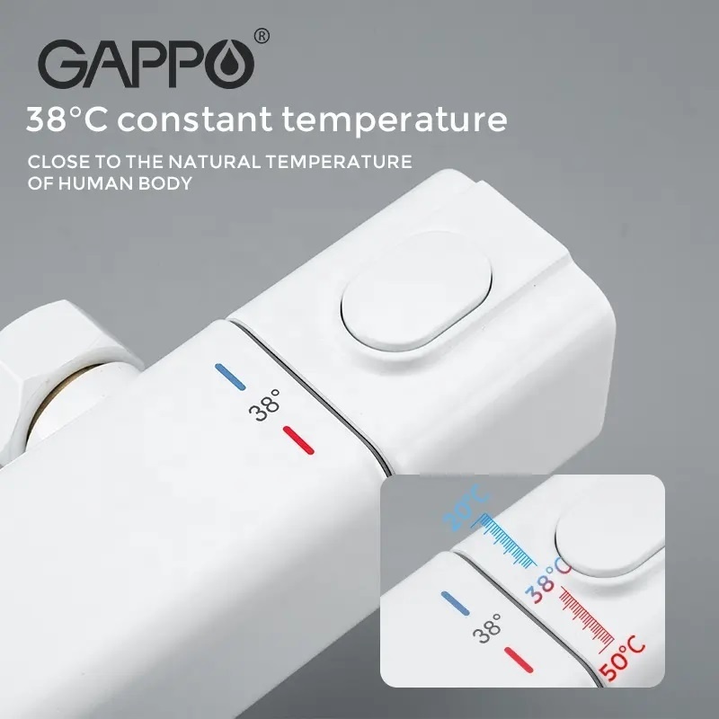 Душевая система с термостатом GAPPO с верхним душем и изливом латунная белая G2491-8