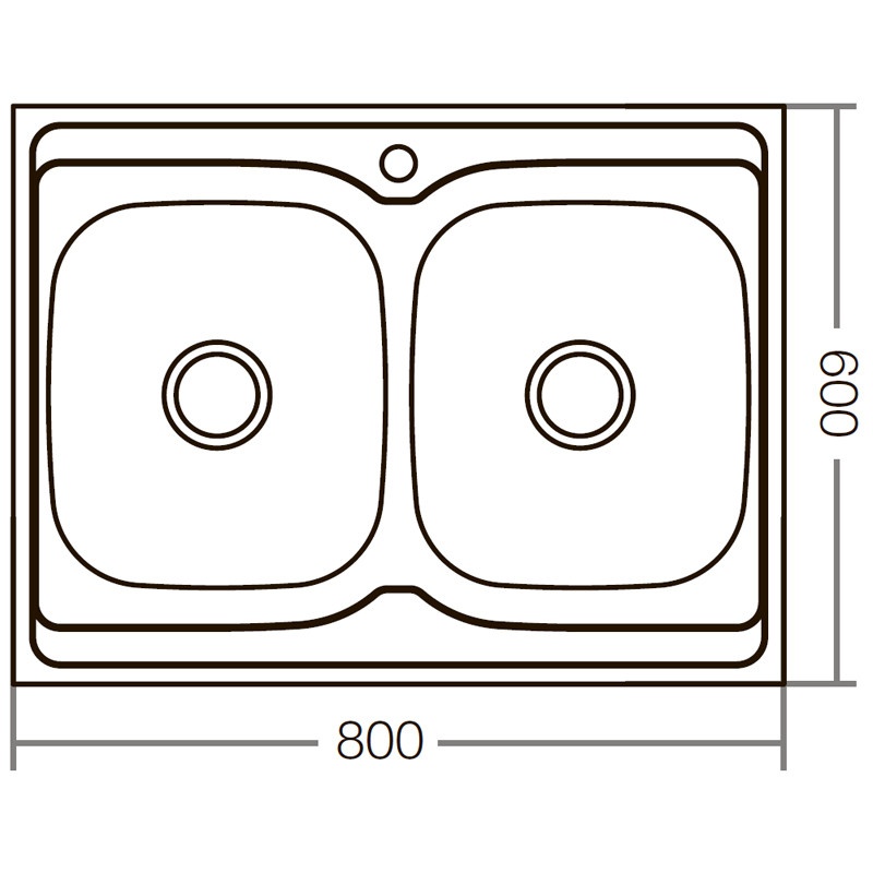 Мойка для кухни из нержавеющей стали прямоугольная накладная ZERIX Z8060B-08-180E 800x600x180мм матовая 0.8мм на две чаши с сифоном ZX1620