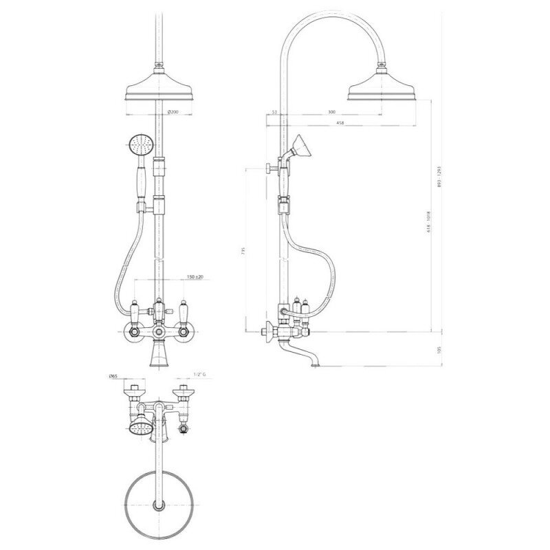 Душевая система BIANCHI Liberty с верхним душем и изливом латунная бронза VSCLIB1095039VOT