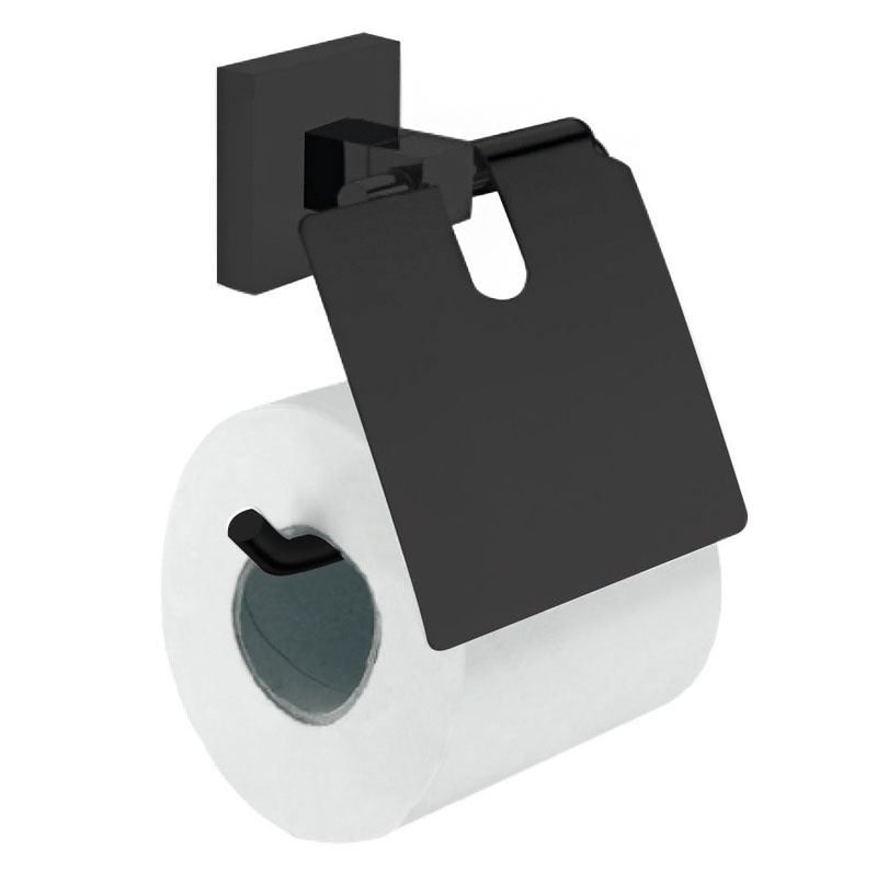 Тримач для туалетного паперу із кришкою VOLLE CUADRO 2536.240104 прямокутный із нержавіючої сталі чорний