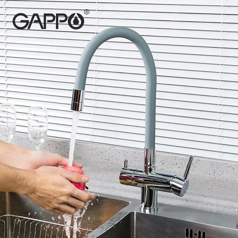 Cмеситель для кухни с краном для фильтрованной воды GAPPO серый латунь G4398-30