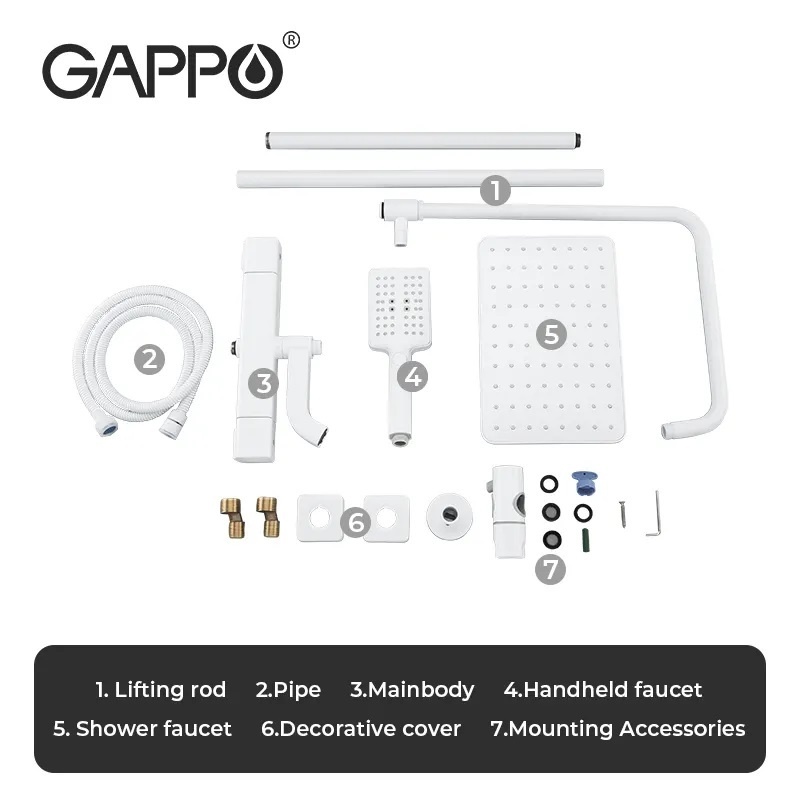 Душевая система с термостатом GAPPO с верхним душем и изливом латунная белая G2491-8
